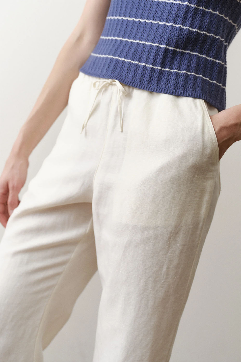 marine layer linen drawstring pant antique white detail