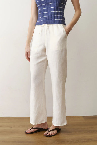 marine layer linen drawstring pant antique white front