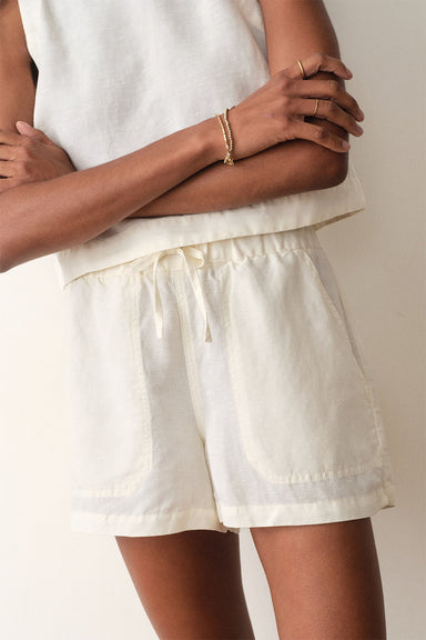 marine layer linen drawstring short antique white front