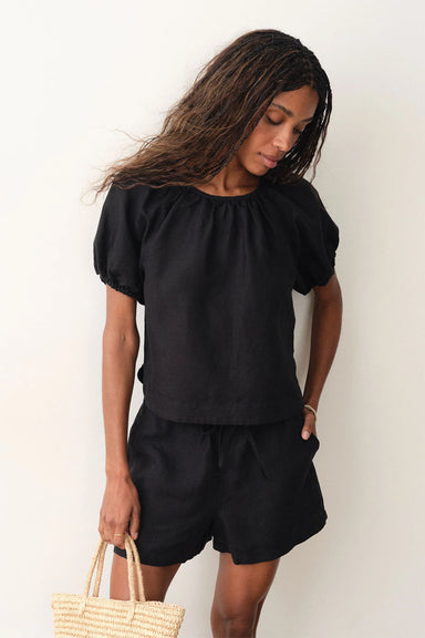 marine layer linen drawstring short black