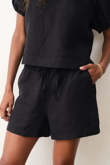 marine layer linen drawstring short black front