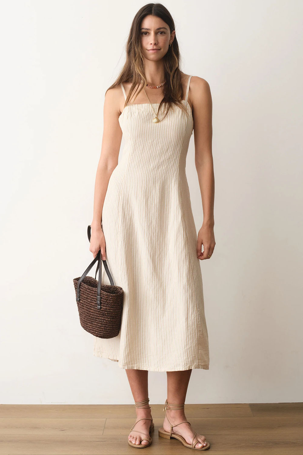 marine layer lucia linen dress sand stripe