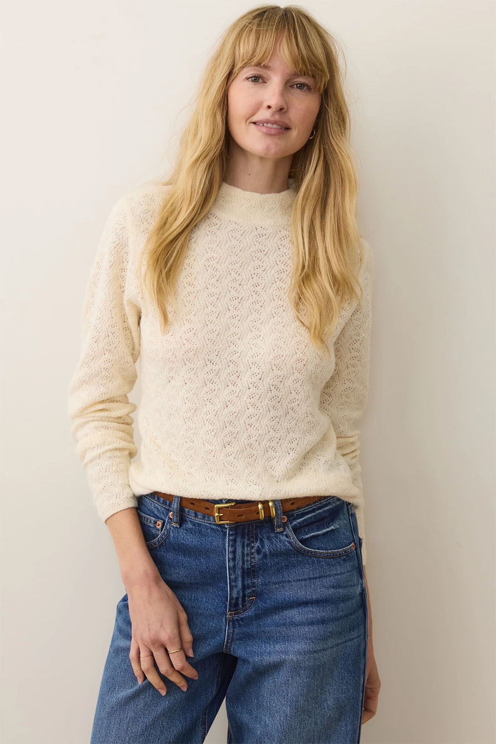 Marine Layer - Lucia Mock Neck Sweater - Oat - Front