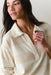 marine layer luxe polo tee cream stripe detail