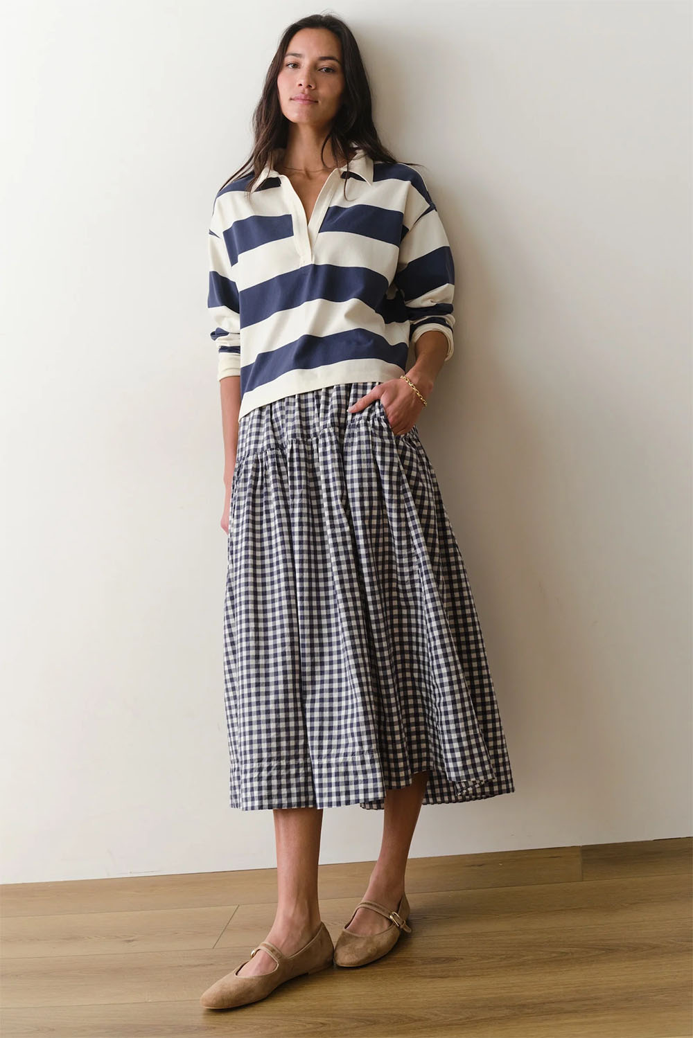 marine layer luxe polo tee navy stripe
