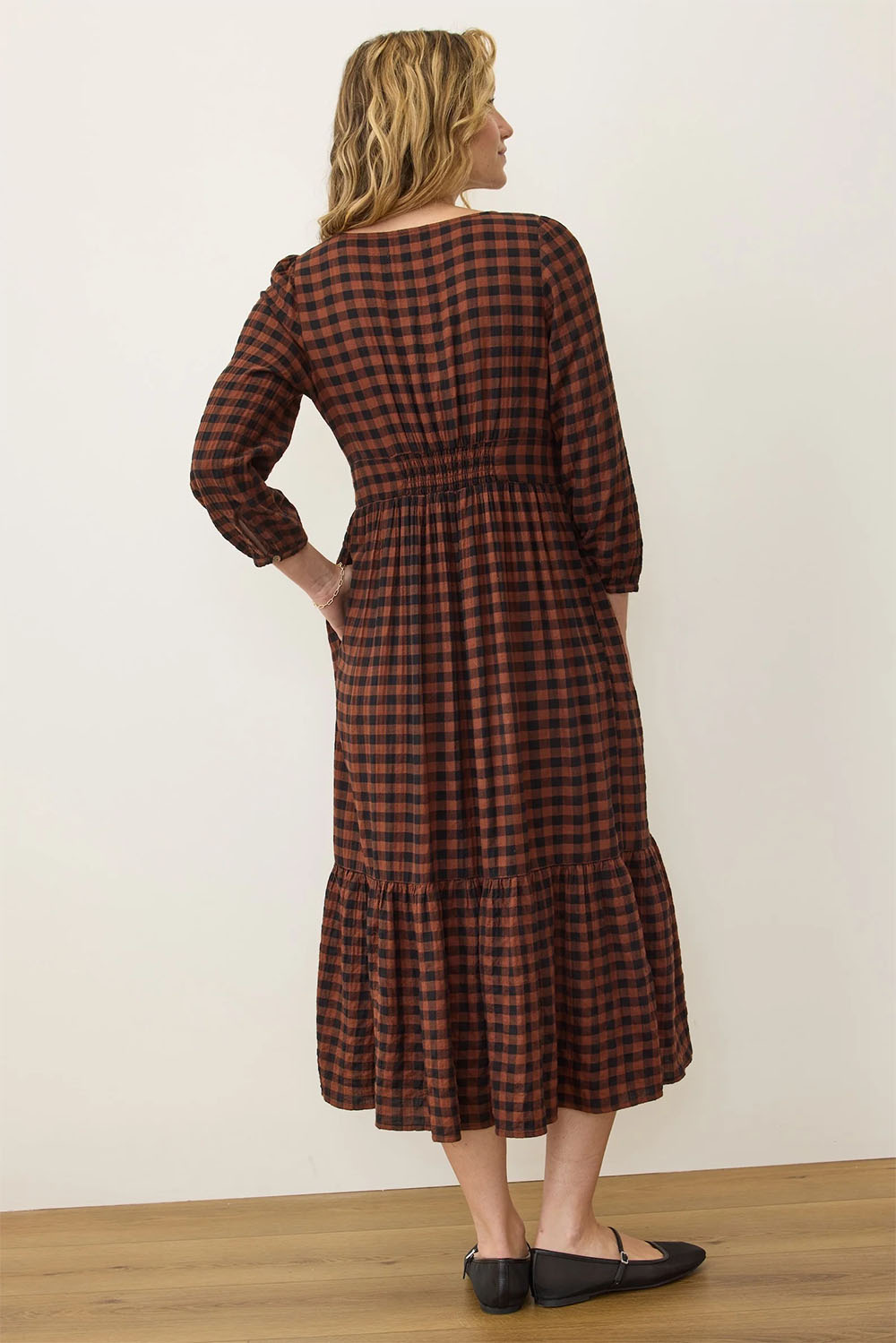 Marine Layer - Maeve Midi Dress - Espresso Gingham - Back