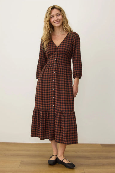 Marine Layer - Maeve Midi Dress - Espresso Gingham - Front