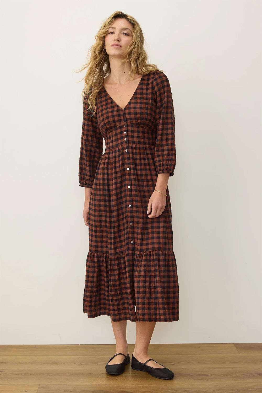 Marine Layer - Maeve Midi Dress - Espresso Gingham - Profile