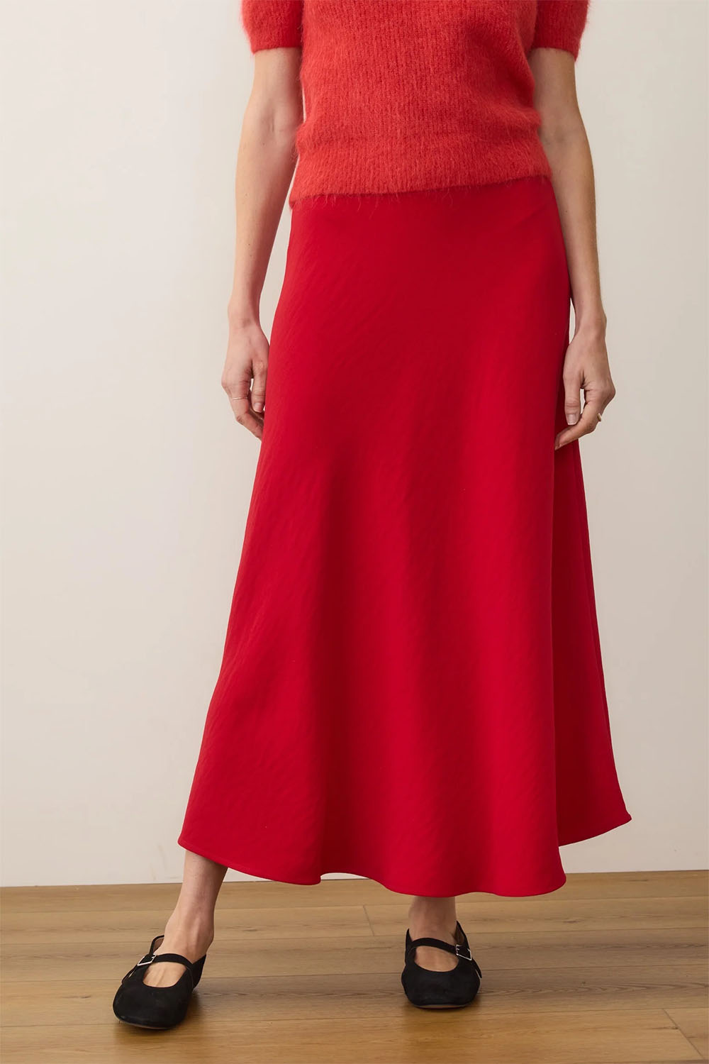 marine layer natalia circle skirt cherry red front