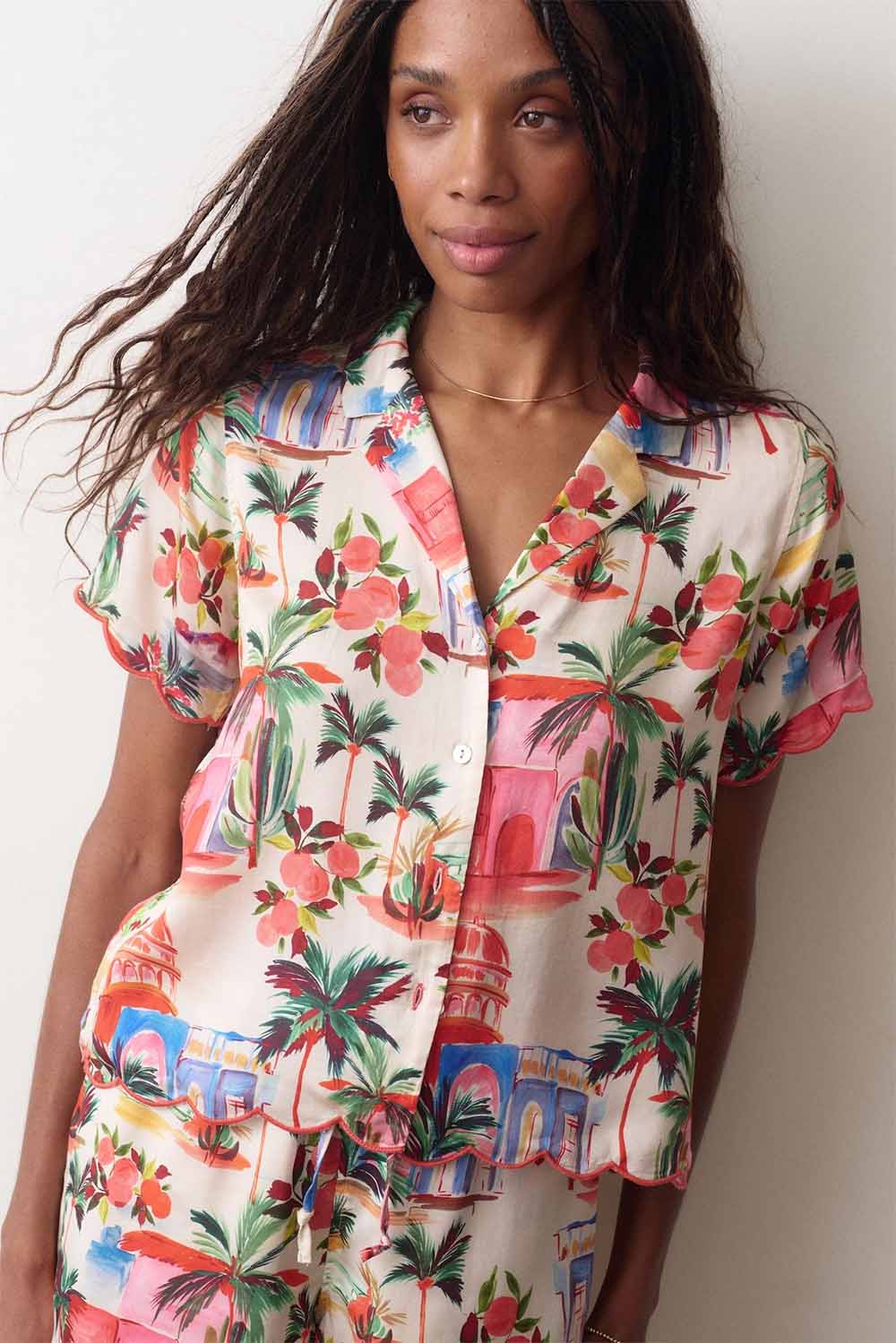 marine layer paloma resort shirt palmas print detail