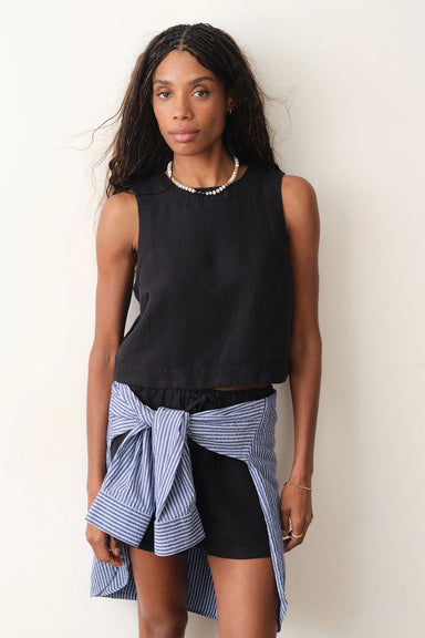 marine layer quinn linen tank black front