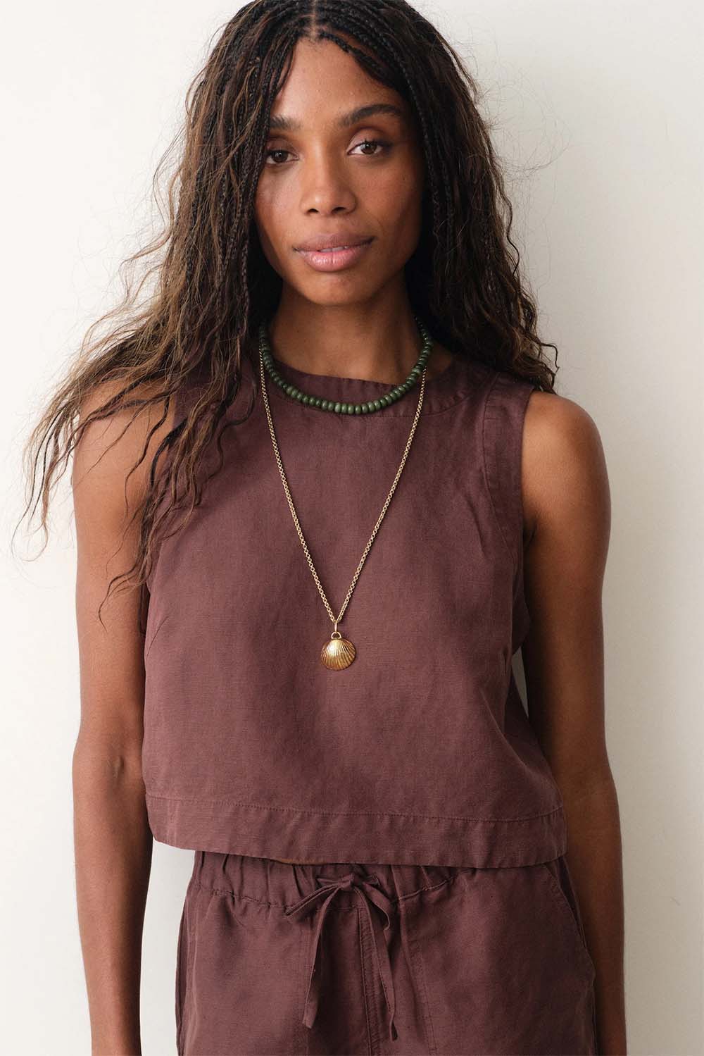marine layer quinn linen tank chocolate detail