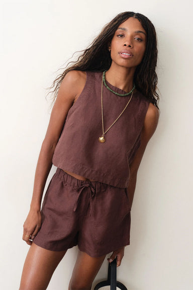 marine layer quinn linen tank chocolate front