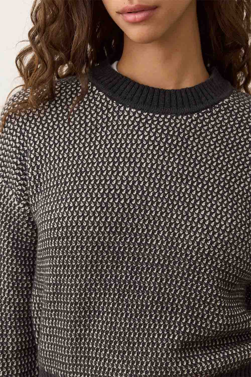 Marine Layer - Robin Textured Crewneck - Black/White - Detail