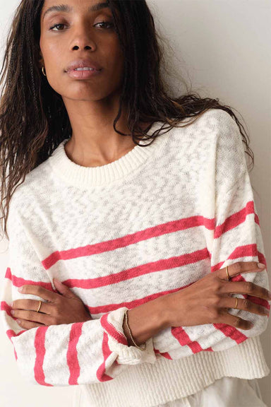 marine layer seabreeze crewneck sweater white red stripe detail