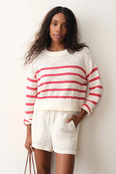 marine layer seabreeze crewneck sweater white red stripe front