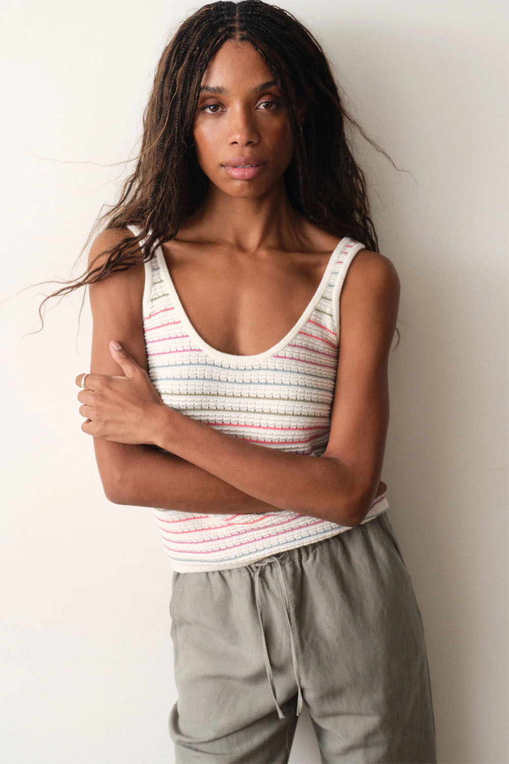 marine layer siena sweater tank multi stripe front