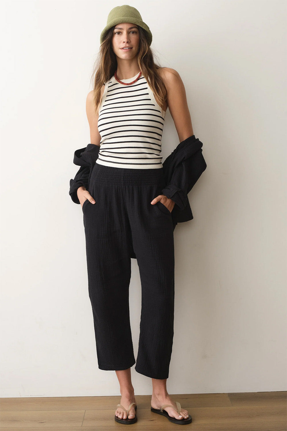 marine layer stripe lexi rib sun in crop tank cream black stripe