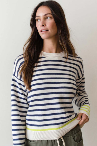 marine layer suki rollneck sweater navy stripe front