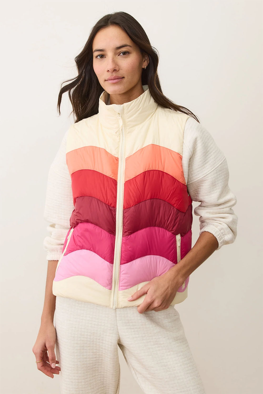 marine layer sunset puffer vest warm wave front