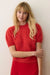 marine layer suri puff sleeve sweater cherry red front