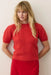marine layer suri puff sleeve sweater cherry red profile