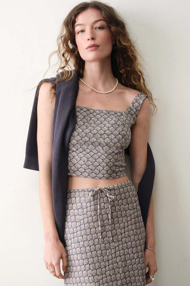 marine layer zoe printed hemp tank navy seashell front