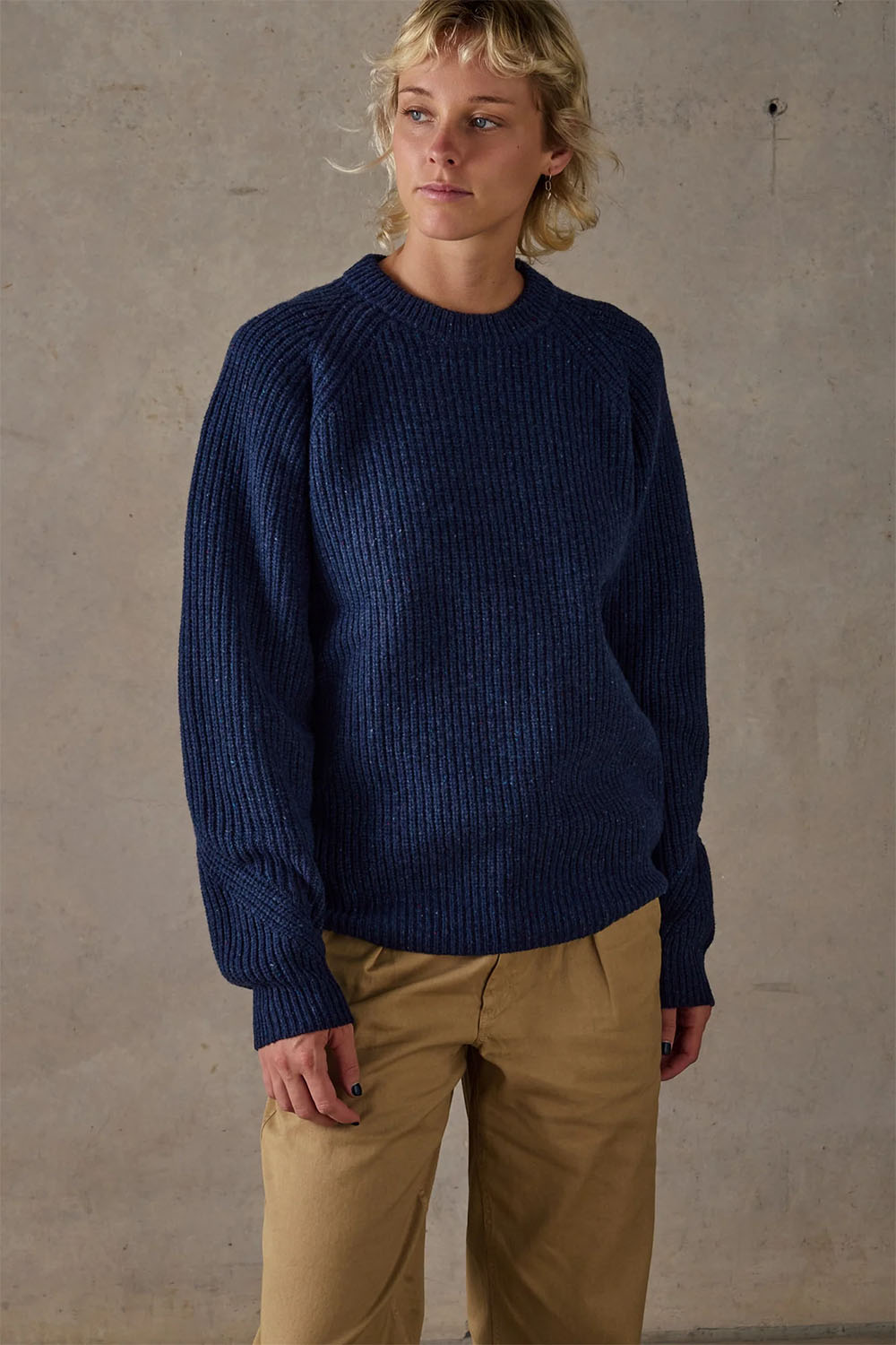 mctavish fisherman merino knit dark blue profile