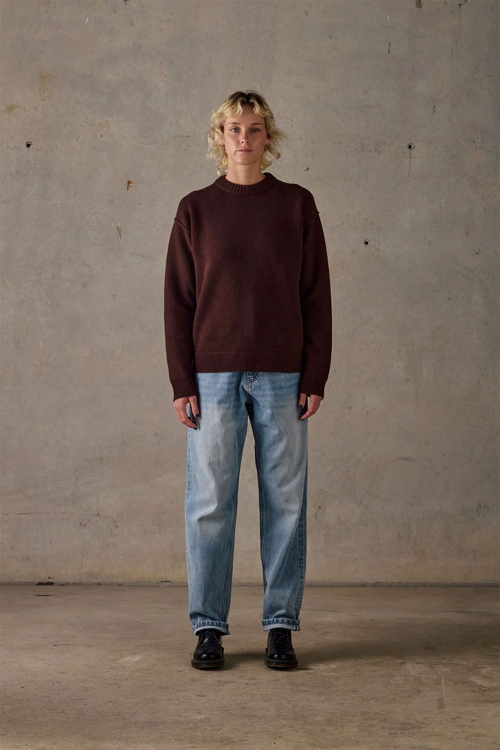 mctavish reverse seam knit brown front