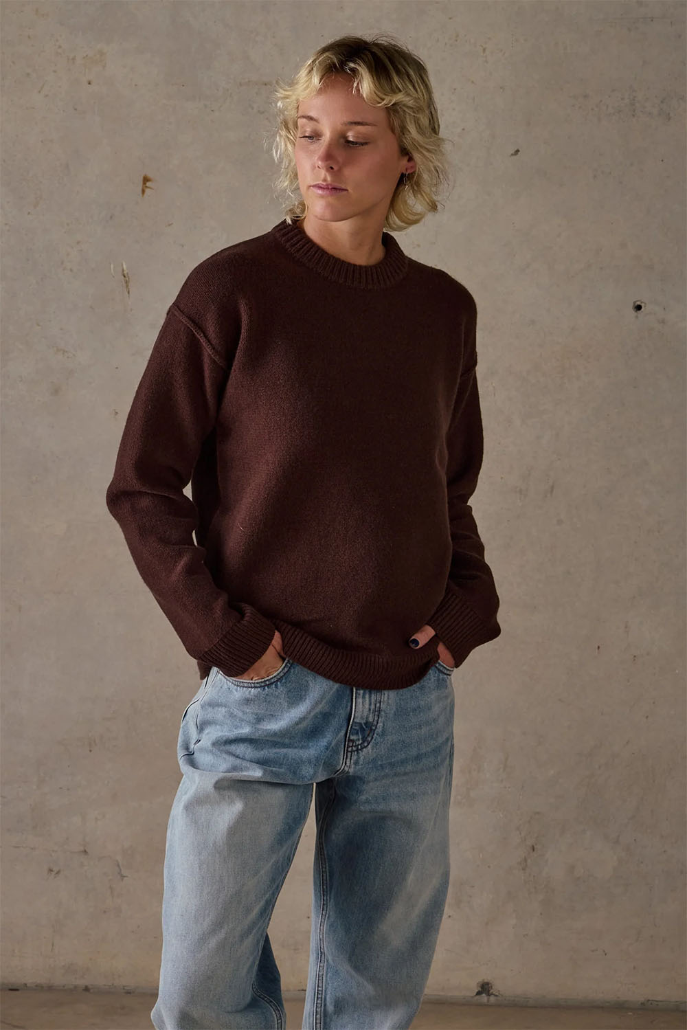 mctavish reverse seam knit brown profile