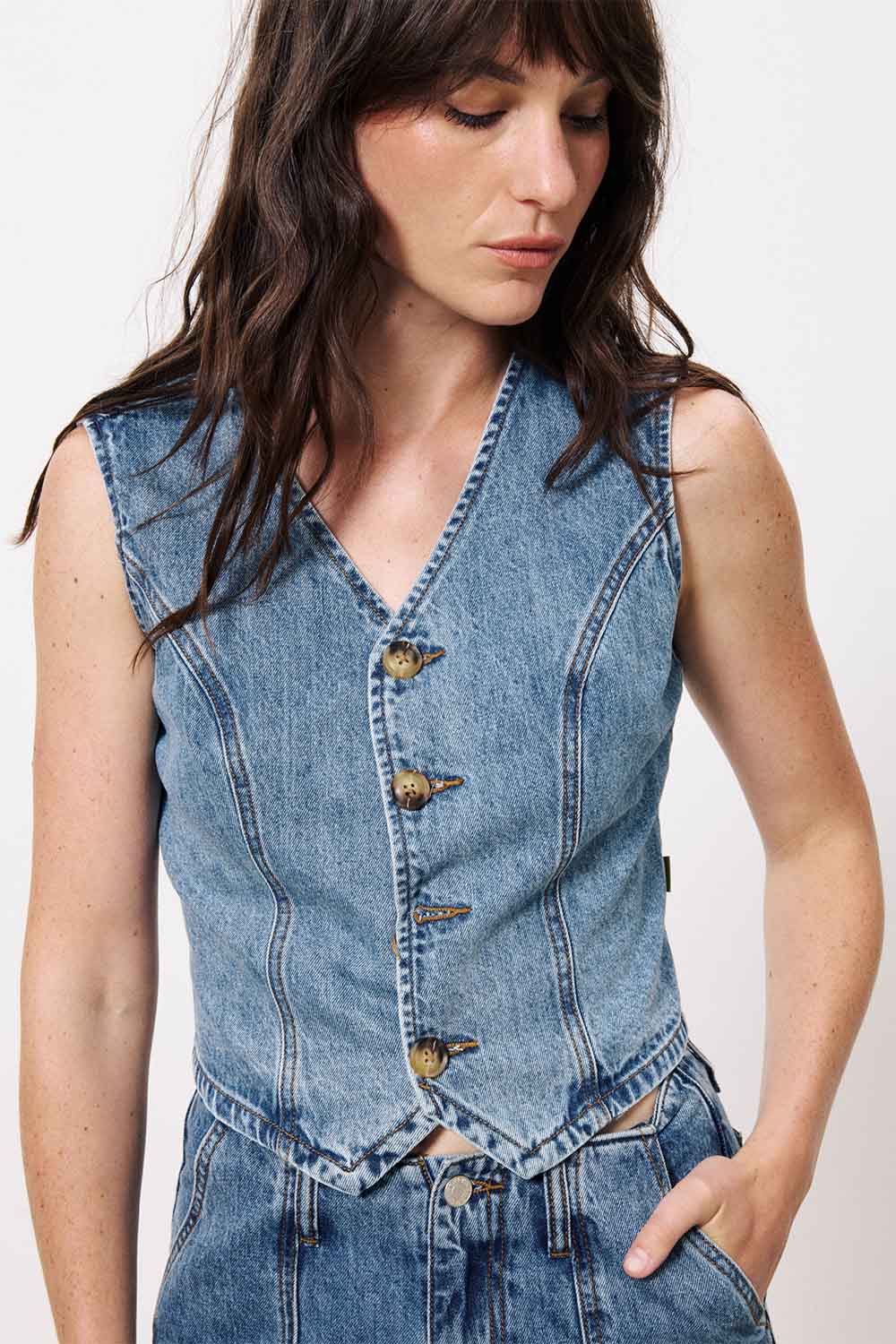 FRNCH - Carima Vest - Bleu Jean - Front