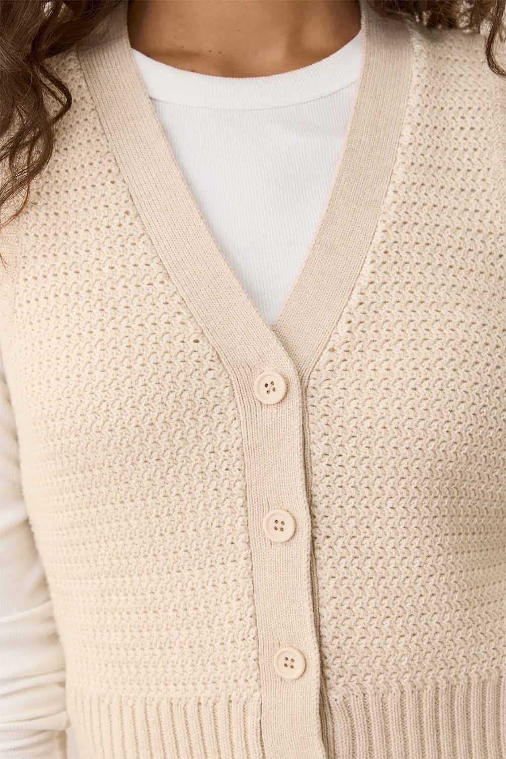 Marine Layer - Robin Textured Sweater Vest - Cream - Detail