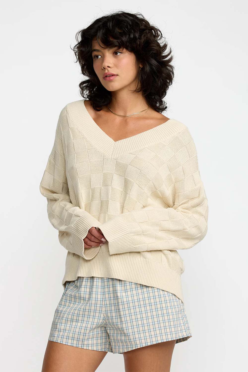 RVCA - Harmoney V Neck Sweater - Sand - Front