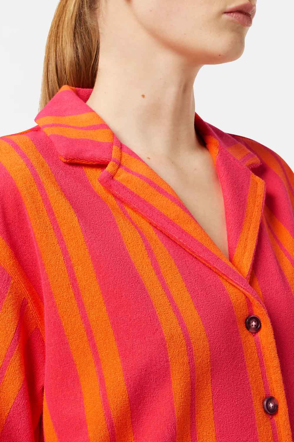 Scotch & Soda - Towelling SS Shirt - Electric Pink/Orange Stripe - Detail