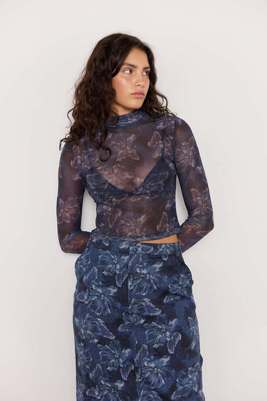 Mink Pink - Iris Mesh Top - Indigo Floral