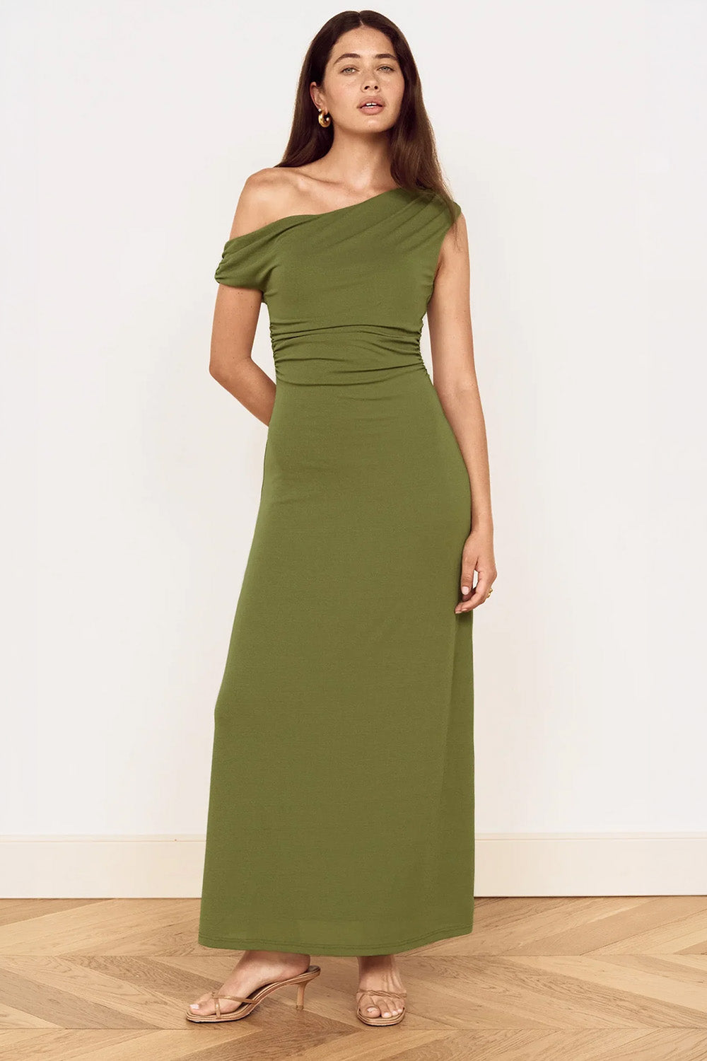 minkpink-aster-mesh-midi-dress-khaki-front