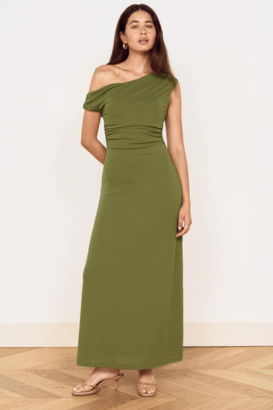 minkpink-aster-mesh-midi-dress-khaki-front