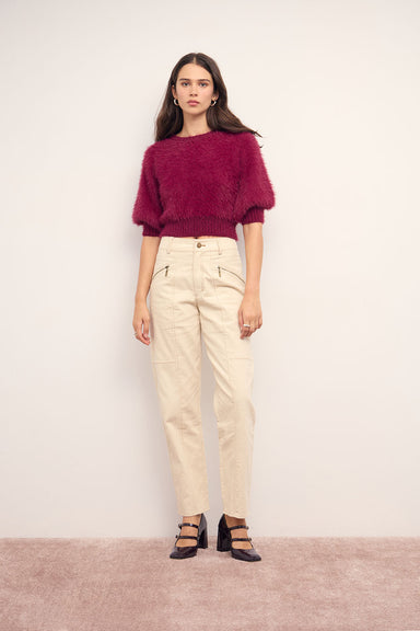 minkpink alva fluffy cropped knit wine front
