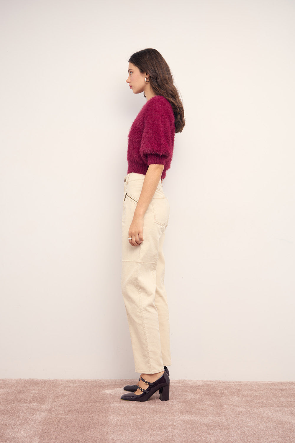 minkpink alva fluffy cropped knit wine side