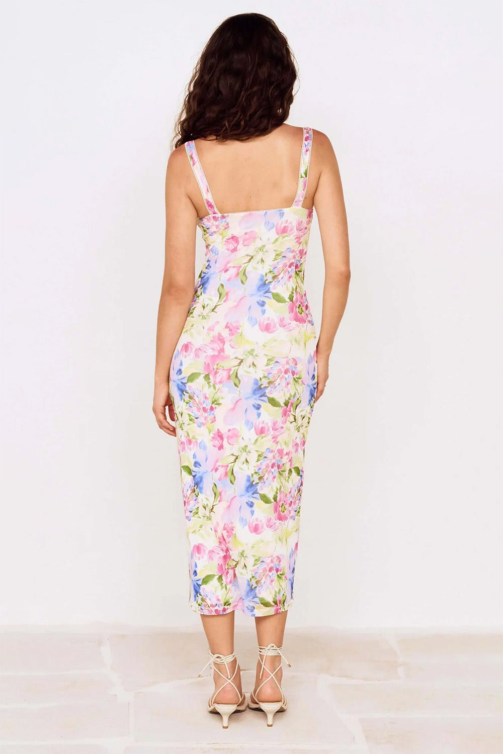 minkpink celina mesh midi dress watercolour floral back