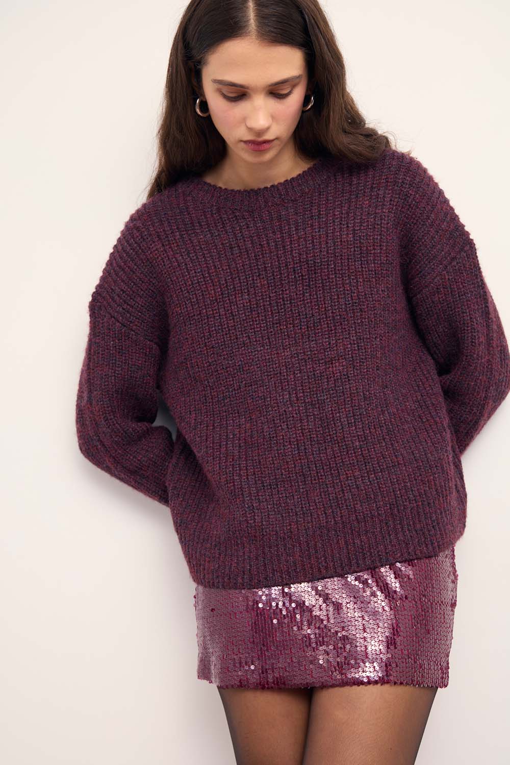 Minkpink - Elin Chunky Knit - Wine - Front