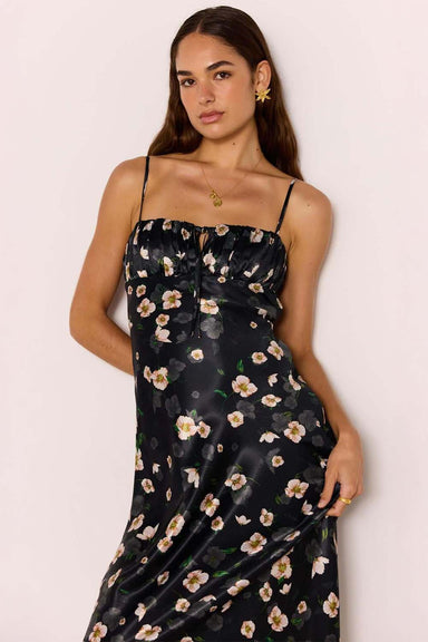 minkpink elinor bias midi dress floral black
