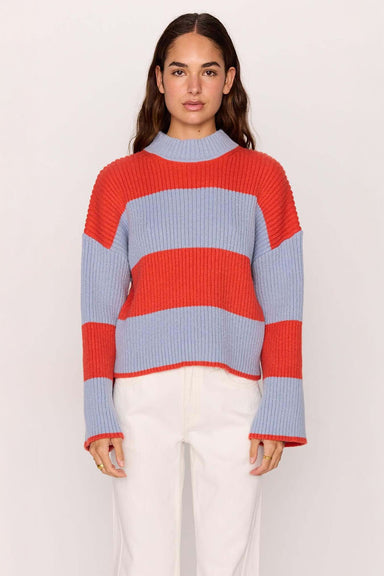 minkpink freja stripe chunky knit soft blue coral front