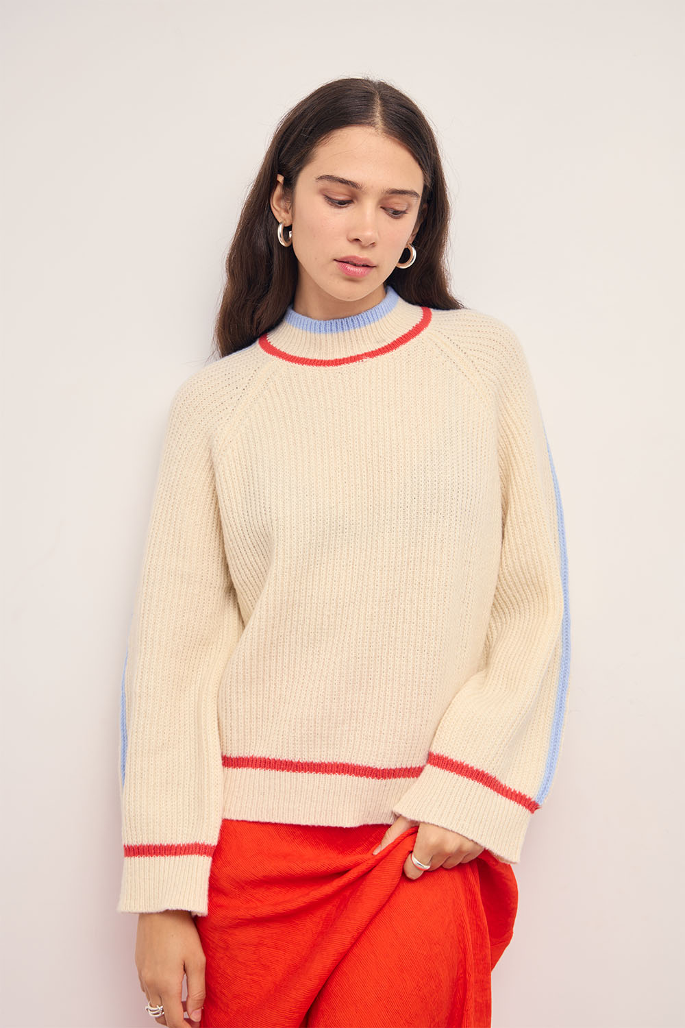 minkpink ivana contrast tipping knit top cream