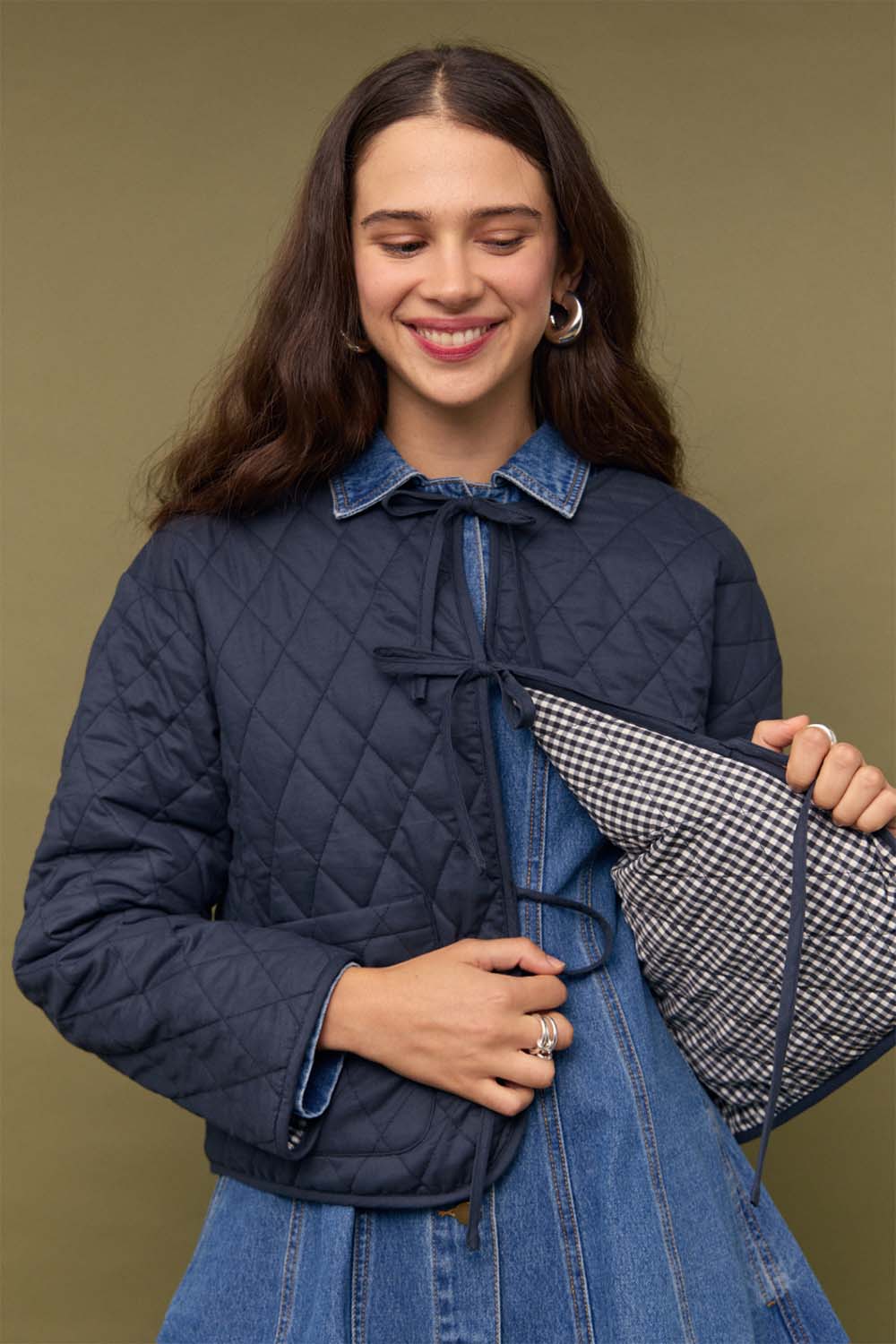 minkpink joe reversible quilted jacket navy white