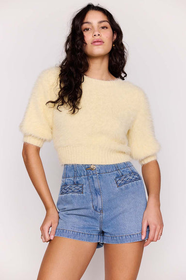 minkpink lola fluffy knit top butter