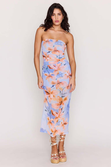 minkpink sunspell mesh midi dress watercolour floral front