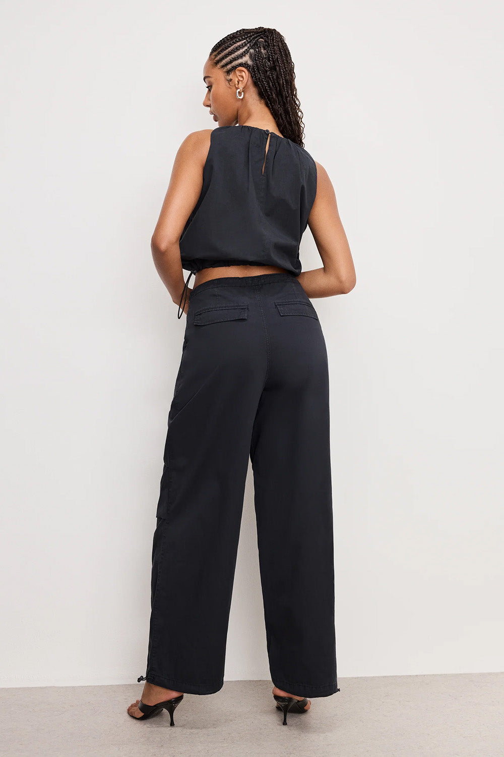Good American - Twill Parachute Pants - Black - Back