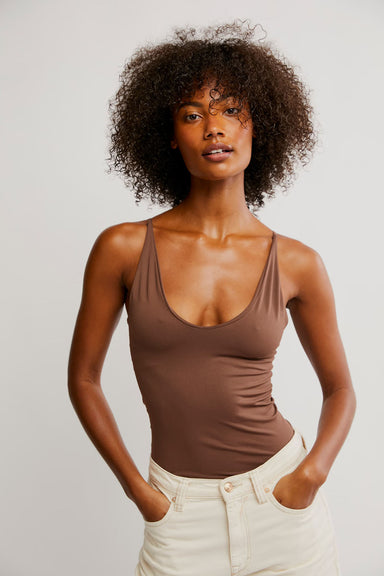 Free People - Seamless V Neck Cami - Chocolate Lava - Front