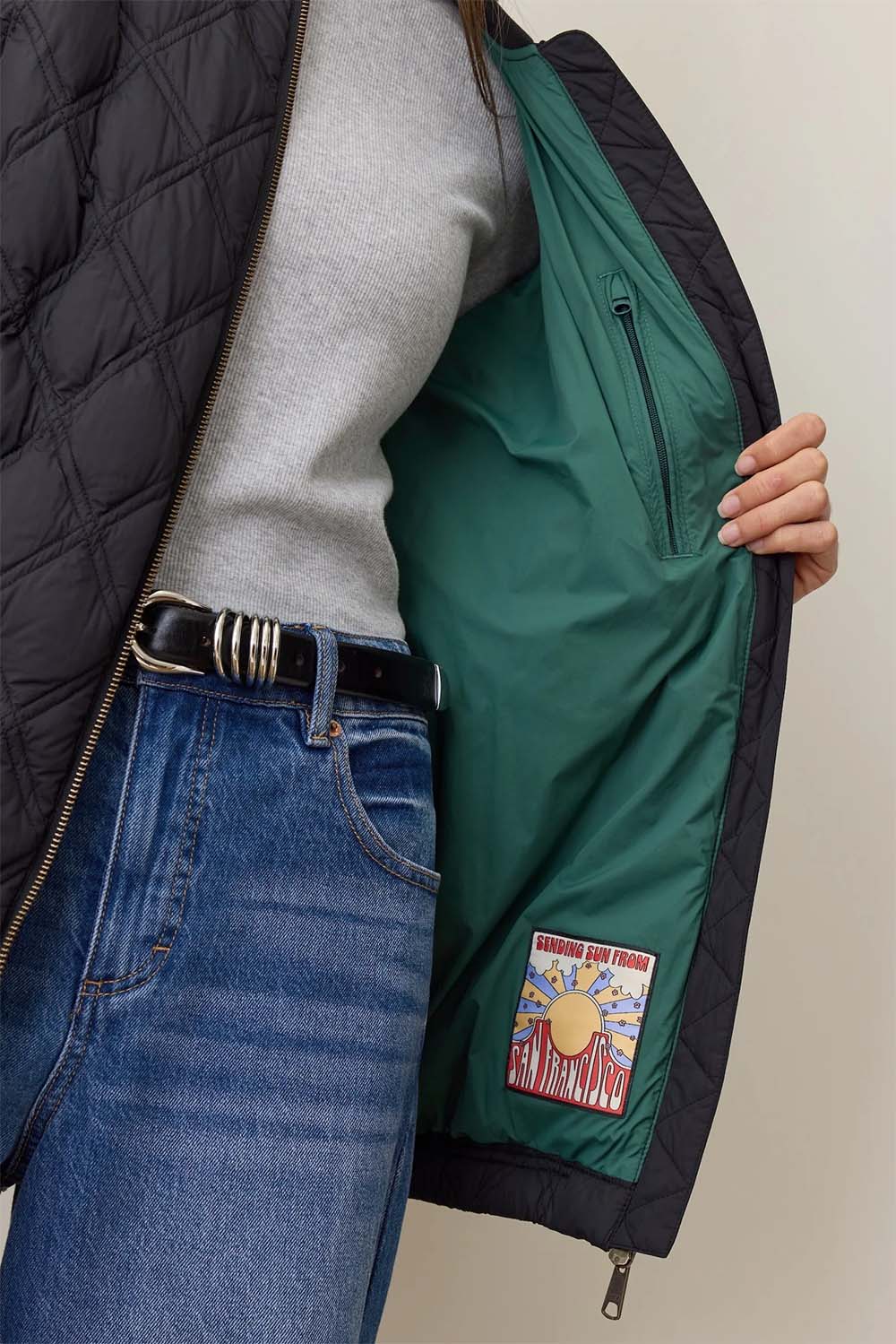 Marine Layer MARINA QUILTED BOMBER Black Inside